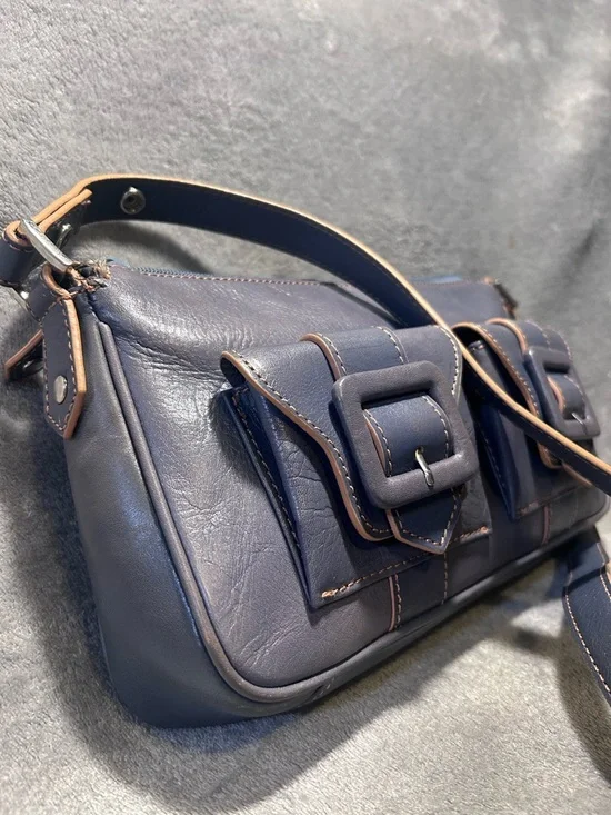 Kenneth Cole Two Tone Leather Buckle Bag w/ Silver Hardware - Picture 2 of 8